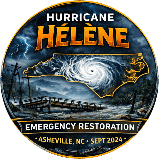 Hurricane Helene Emergency Restoration badge, Asheville, NC, Sept 2024